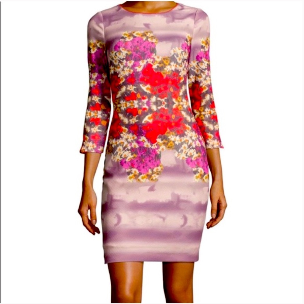 Badgley Mischka Belle Women’s Floral Watercolor Sheath Dress Size 6 Career